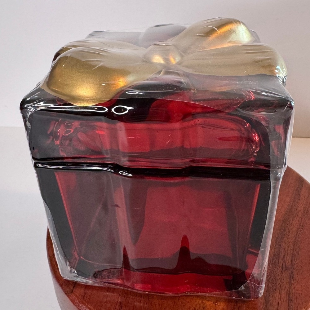 Ashland Ruby Red Glass Gift Box Trinket Box Gold Bow Christmas Holiday Decor New